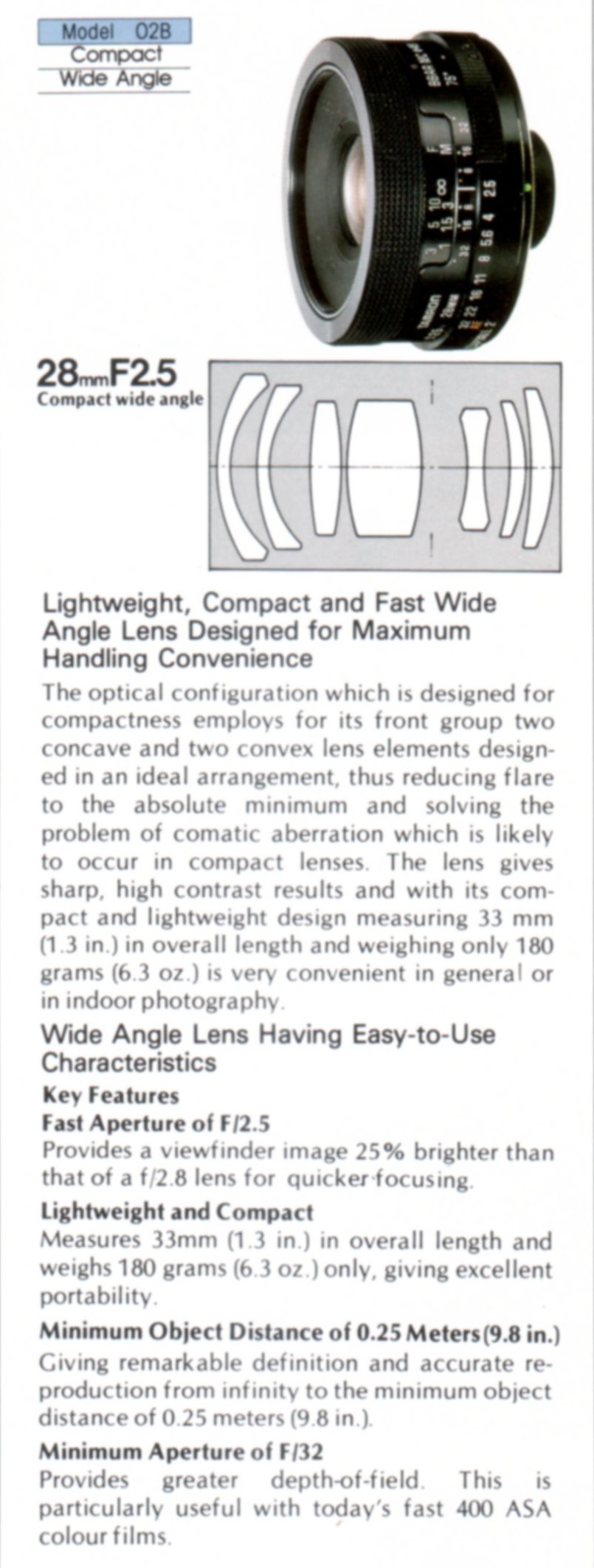 Tamron Adaptall 2 28mm f2.5 (02B) Brochure
